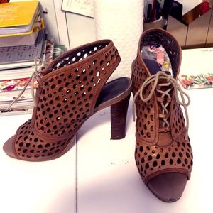 Ann Taylor LOFT Peep-Toe Lace-Up Leather Booties